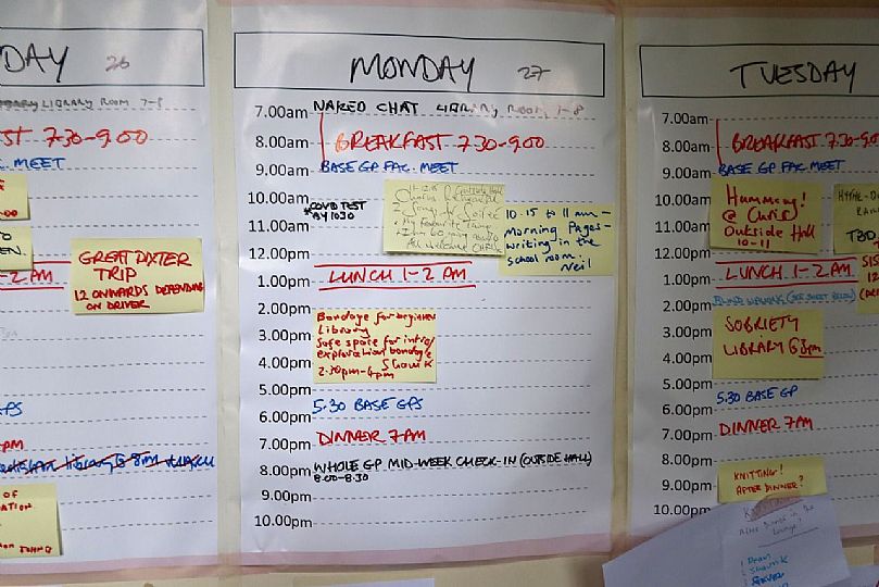 Board with workshops and activities written up
