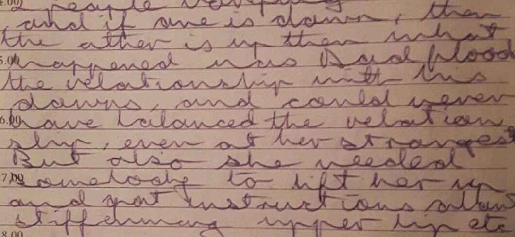 A close-up of a page of handwriting on lined paper